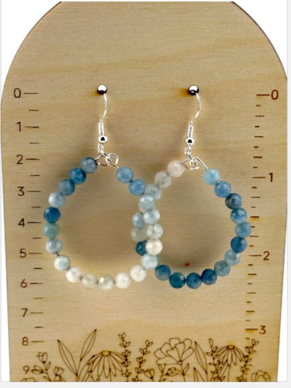 Natural Aquamarine Ombre Hoop Earrings Sterling Silver Coastal March Birthstone - Picture 8 of 9